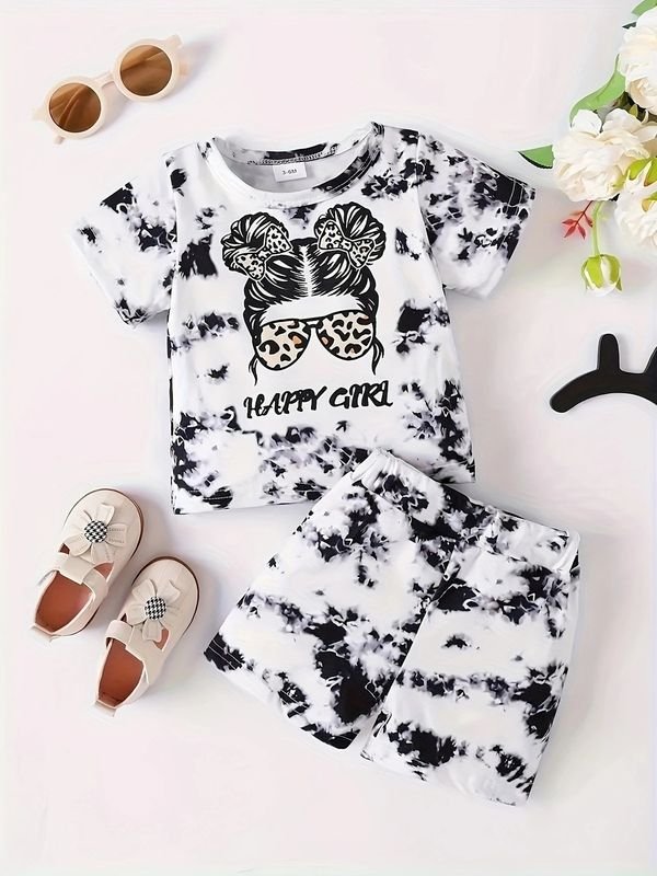 Kids Baby Girls Casual Cute Cartoon Print Short Sleeve T-Shirt Shorts Sets