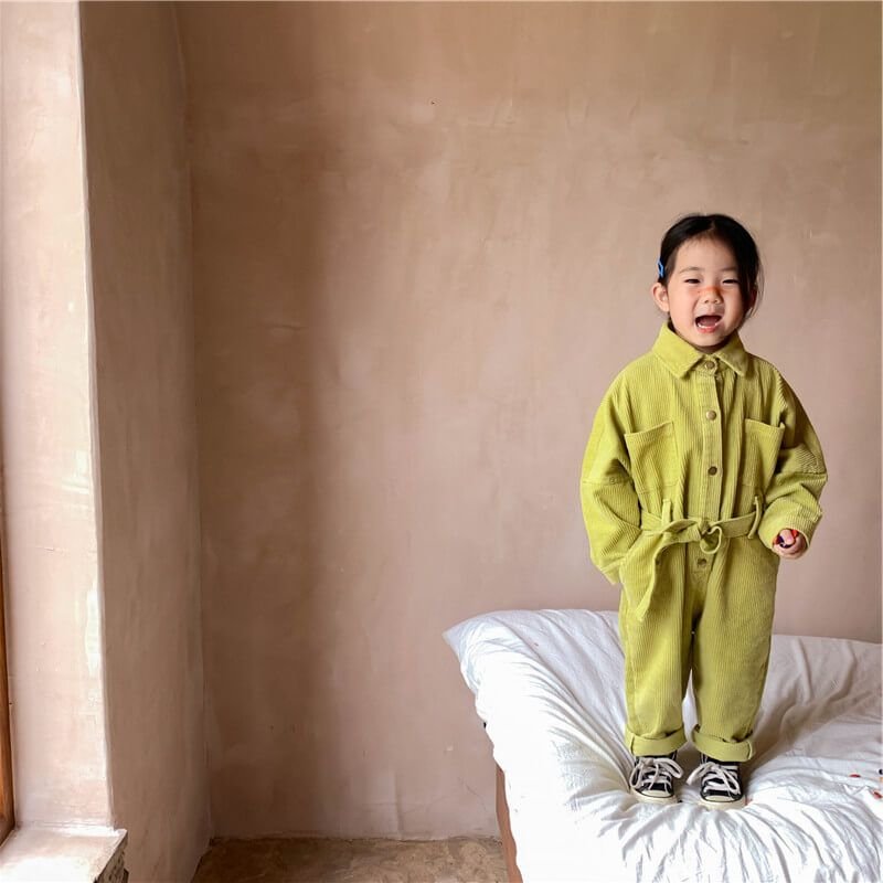 Girls Fashion Solid Color Long-sleeve Jumpsuit With Belt Set